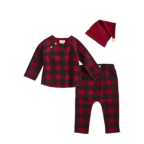 Mud Pie Baby Boys Santa 3 Piece Set,3-6 Months,Red Buffalo Check