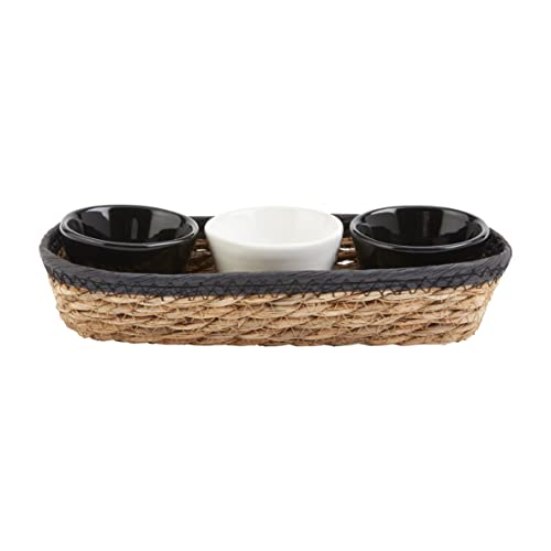Mud Pie Stoneware Dips in Basket, Cup 2 1/4" x 3 3/4" Dia 4" x 10 1/2",Black