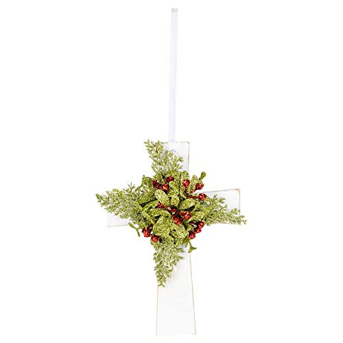 Ganz Rustic Mistletoe Cross Ornament, 7-inch Height, Wood