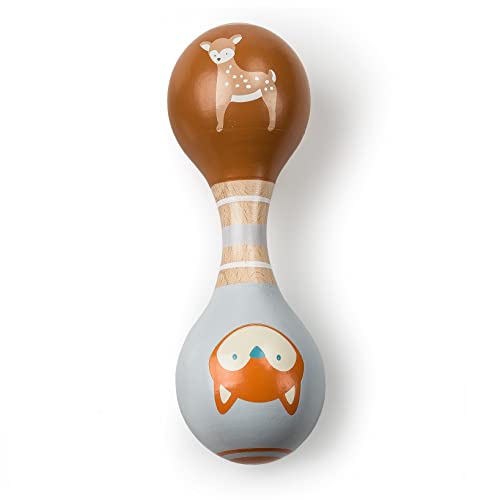 Mary Meyer Leika Wooden Toys Baby Rattle, 5.5-Inches, Fox & Fawn