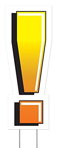 Beistle Plastic Exclamation Mark Yard Sign with Metal Stakes-Happy Birthday Party Outdoor Lawn Decoration, 18" x 6.83", Yellow/Orange/White/Black