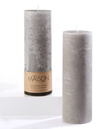 Giftcraft Rustic Pillar Candle, 9-inch Height, Grey, Set of 2