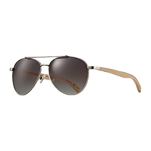Blue Planet Eyewear Blue Planet Amador Sunglasses Matte Gold/Natural Beechwood with Gradient Brown Polarized Lenses