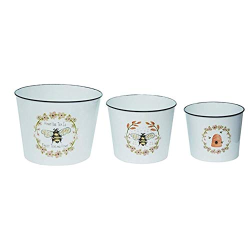 Transpac A5233 Metal Enamel Honey Bee Buckets, Set of 3