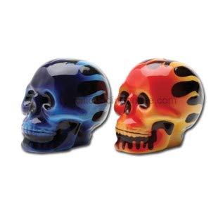 Pacific Trading Giftware Flaming Skull Set of Salt and Pepper Shakers