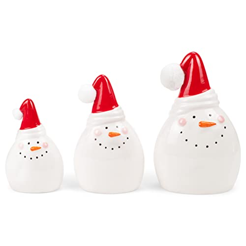 Transpac Y7800 Dolomite Pom Pom Hat Snowman D√©cor, Set of 3, 8-inch Height