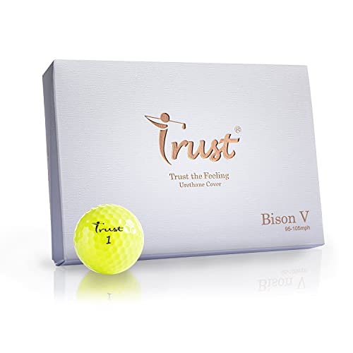 Trust Golf Balls Trust Bison V 2022 K8 Edition- Soft Feeling. Urethane Cover with Reactive Core, Swing Speed 95-105 mph(Yellow, 1 Dozen)