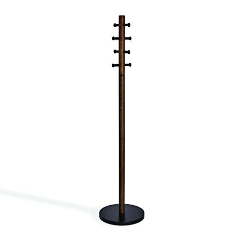 Umbra Pillar Standing Coat Rack √ê Black Walnut Wood Entryway Tree Stand Hanger with 8 Metal Hooks √ê Perfect for Adding Storage Space Anywhere In Your Home √ê Measures 20-Inch Diameter by 65-Inch High
