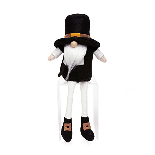 MeraVic Myles Standish Gnome with Buckle Hat, Wood Nose, White Beard, Black and White Waistcoat, Arms, Floppy Legs and Buckle Boots, 12 Inches - Halloween Decoration