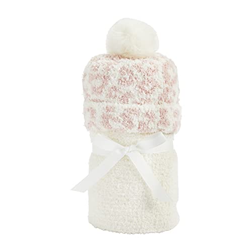Mud Pie Baby Girls' Leopard Hat and Blanket Set, Ivory, 0-6 Months