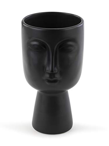 Napco 22146 Ceramic Face Pedestal Vase, Matte Black