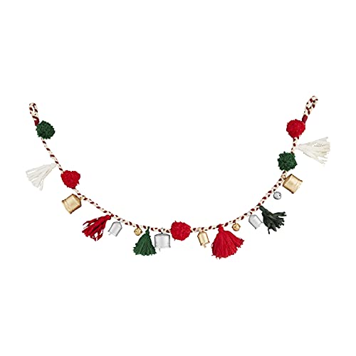 Mud Pie Christmas Tassel Jingle Bell Garland, 60 inch, Multicolor, Metal