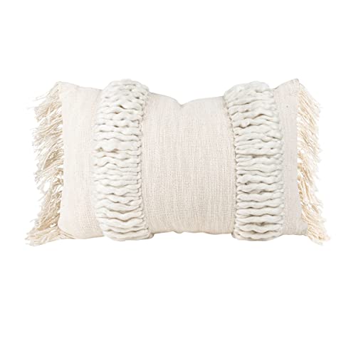 Foreside Home & Garden Textured Yarn White 14X22 Hand Woven Filled Pillow