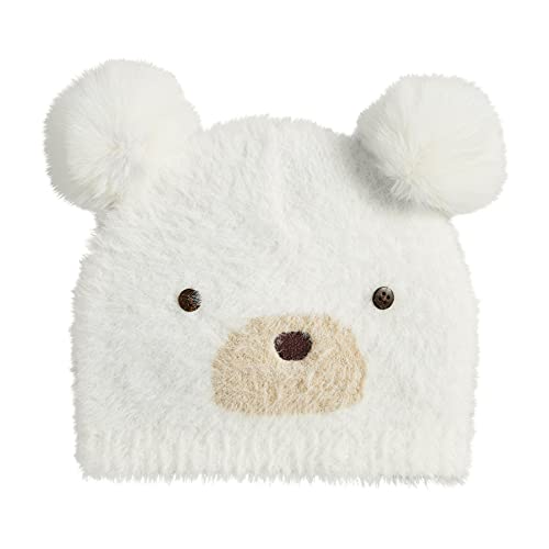 Mud Pie Baby Ivory Fuzzy Bear Knit Hat, 06-18 Months,White