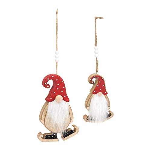 Melrose 84305 Gnomes with Skates Wooden Ornament, Set of 2