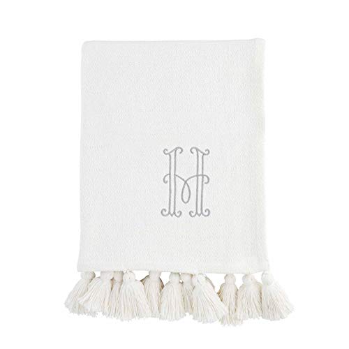 Mud Pie Initial Throw Blanket,50" x 60",White