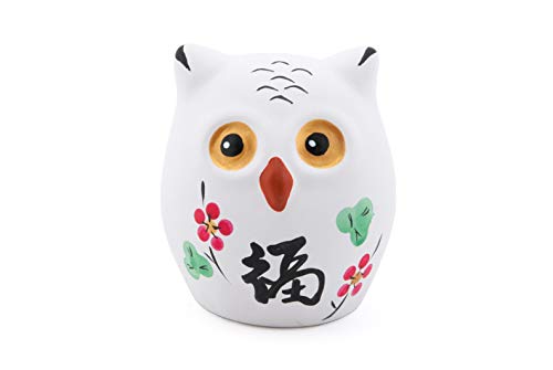 FMC Fuji Merchandise Japanese Decorative Earthenware Ceramic Collectible Owl Figurine (White)