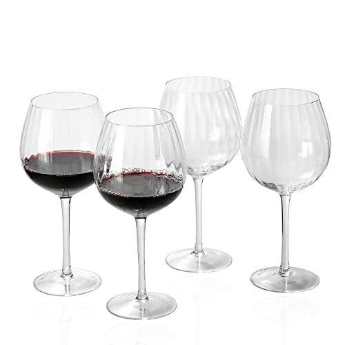 EVEREST GLOBAL Ribbed Optic Wine Glasses 23 oz. set of 4