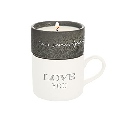Pavilion - Love You - 4 Oz Candle & 11 Oz Mug Gray & Cream Neutral Stackable to: from: Tag Gift Set