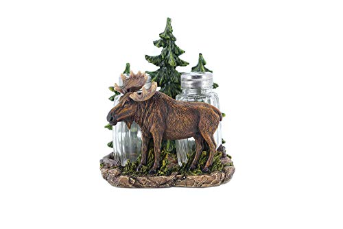 Comfy Hour Western Retro Collection Resin Moose Beside Pine Tree Salt and Pepper Bottle, Lodge, Cottage and Cabin Style, S&P