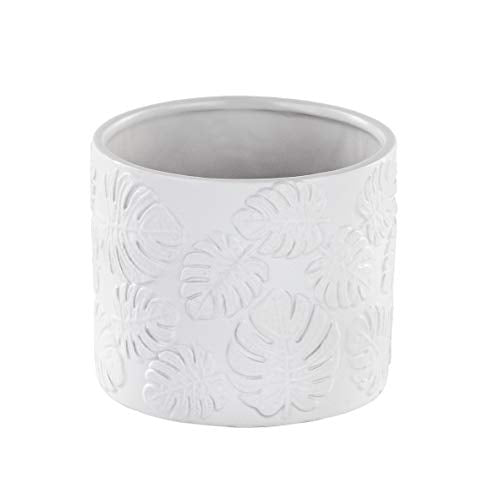 Napco 22120 Philo Embossed Ceramic Planter/Cache Pot, White