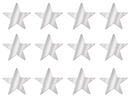 Beistle 57027-S Silver Metallic Star Cutouts, 3-1/2 Inch, 12 Pieces Per Package