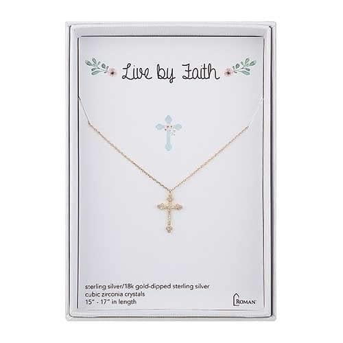 Roman Sterling Silver Cross Necklace, 15"-17" Length, Gold, Religious Jewelry