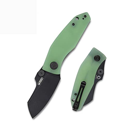 Kubey KU337 EDC Pocket Knife, 2.95" Stout 14C28N Blade G10 Handles Dual Thumb Studs and Reversible Deep Carry Clip, Good for Outdoor Hunting and Camping (Jade)