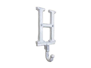Hampton Iron Whitewashed Cast Iron Letter H Alphabet Wall Hook 6" - Metal Wall Hanging - Cas