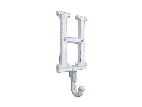 Hampton Iron Whitewashed Cast Iron Letter H Alphabet Wall Hook 6" - Metal Wall Hanging - Cas