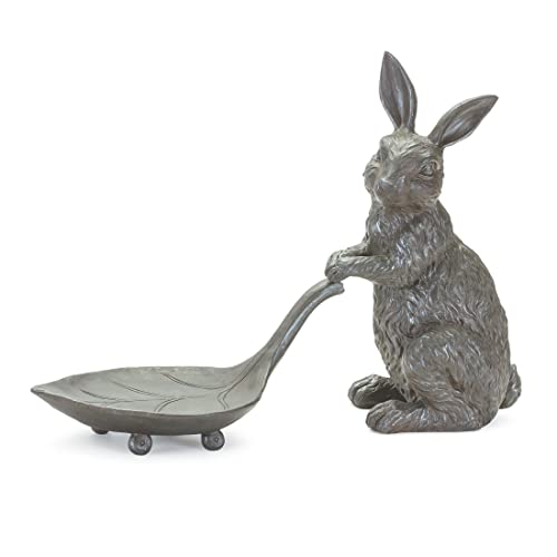 Melrose 85162 Grey Rabbit with Leaf, 11.75-inches Height, Resin