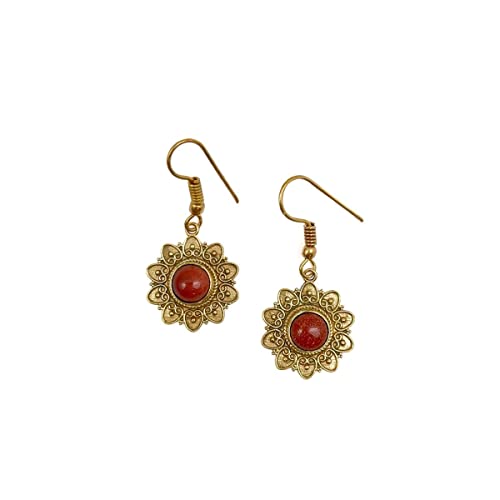Anju Tanvi Earrings with Semiprecious Goldstone for Women, Gold-Plated