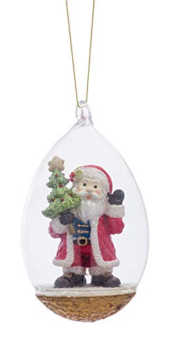 Melrose 76947 Glass and Resin Santa and Tree in Ball Hanging Ornament, 3-inch Diameter, Multicolor