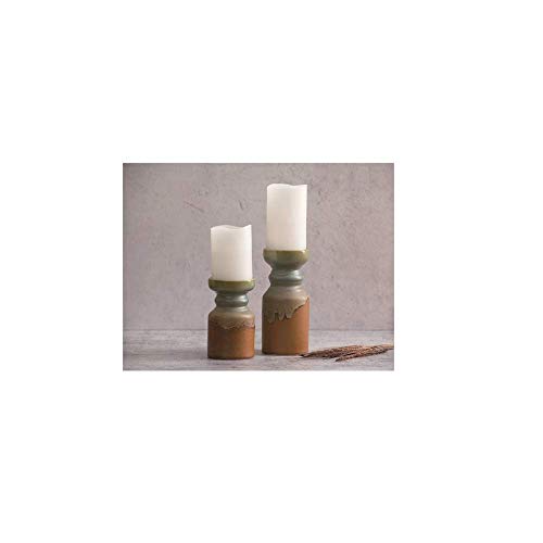 Transpac L0071 Stoneware Earthy Pillar Candle Holder, Set of 2