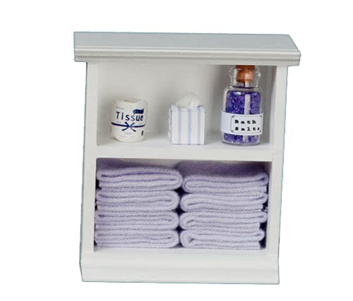 Aztec Imports Town Square Miniatures Dolls House Miniature Furniture Small Shelf Unit & Lilac Bathroom Accessories