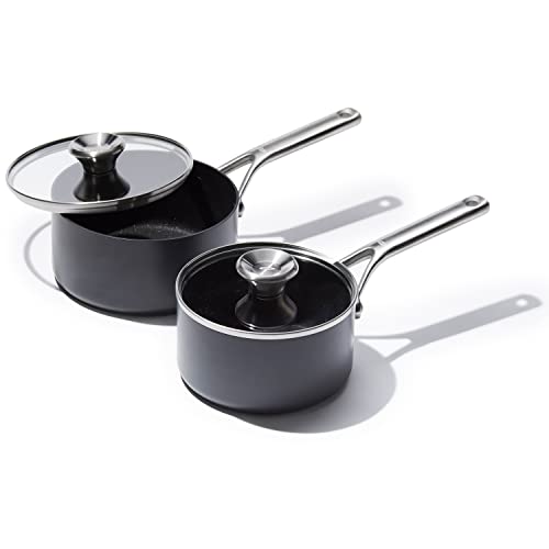 Cookware Company OXO Professional Hard Anodized PFAS-Free Nonstick, 1.7QT and 2.3QT Saucepan Pot Set with Lids, Induction, Diamond reinforced Coating, Dishwasher Safe, Oven Safe, Black