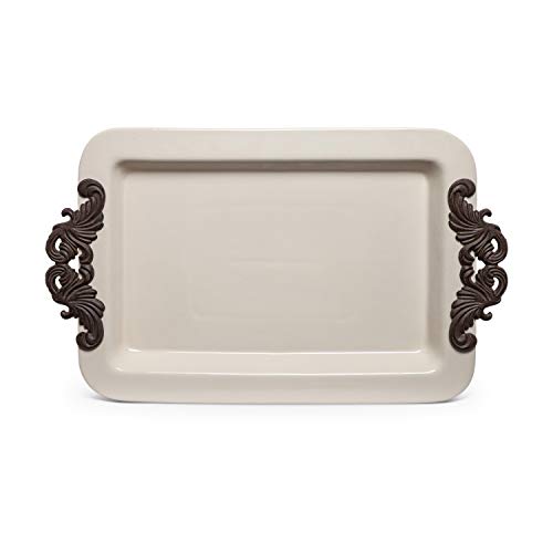 Gerson GG Collection Gracious Goods Cream Rectangular Tray with Metal Handles