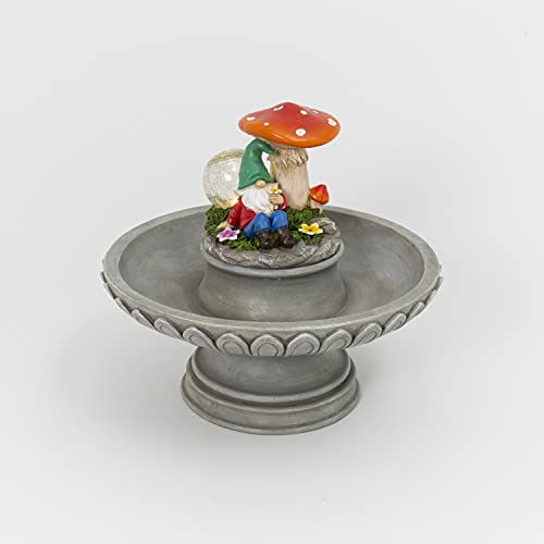 Gerson International 2636710 Solar Lighted Resin Gnome Birdbath with Crackle Glass Ball, 15.75-inch Length