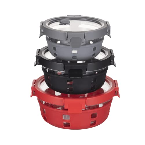 Genicook Borosilicate Round Glass Container with Glass Lids and Silicone Wrap, Set of 3, Multicolor, Kitchen Accessories