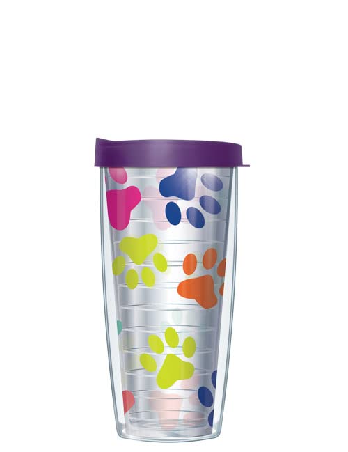 Freeheart Paw Prints On Clear Wrap w/Navy Blue Lid Tumbler Cup 16 Oz | Fantastic Temperature Retention, Thermal Insulated! Dishwasher and Microwave Safe | BPA Free| Great Gift Idea