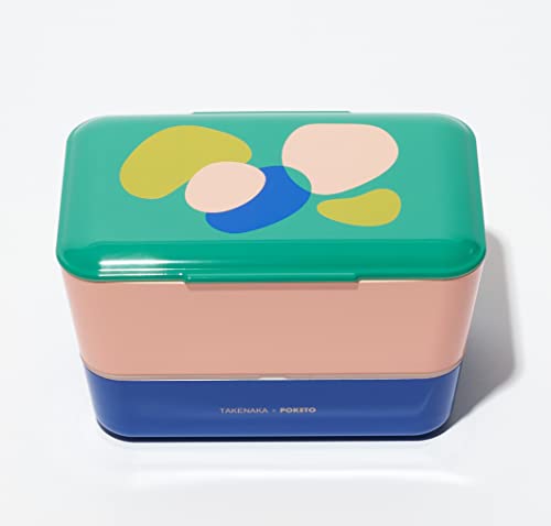 TAKENAKA POKETO x Bento Box Special Edition Bite Dual from, Eco-Friendly and Sustainable Japanese Style Bento Lunch Box (Pebbles)