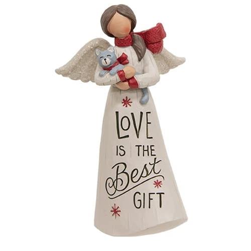 Blossom Bucket 228-13574 Love is The Best Gift Christmas Angel with Cat Figurine, 5.25-inch Height