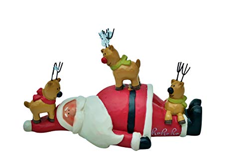Blossom Bucket Santa Claus and Reindeer Statue, Cute Christmas Decoration for Shelf, Table, 4.5 Inch