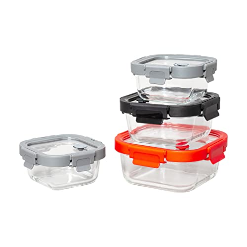 GENICOOK Borosilicate Tempered Glass Food Storage Containers with Pro Grade Locking Glass Lids, Vent and Removeable Lockdown Levers, Square Shape - 8 pc Set (4 Containers -4 Matching Lids)