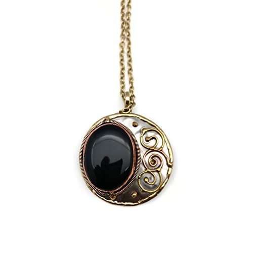 Anju P2214 Black Onyx Mixed Metal Pendant Necklace