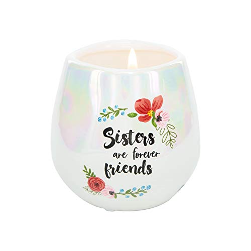 Pavilion Gift Company Sisters are Forever Friends - 8 Oz 100% Soy Wax Candle with Cotton Wick in Stoneware Vessel Serenity Scented, White