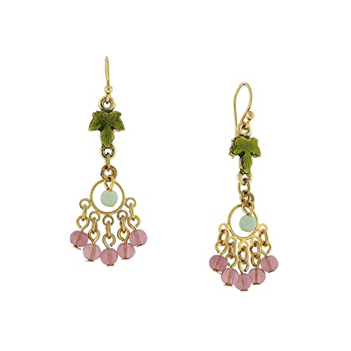 1928 Jewelry 14K Gold-Dippe Multi-Color Beaded Grape Leaf Drop Earrings