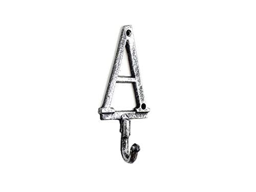 Hampton Iron Rustic Silver Cast Iron Letter A Alphabet Wall Hook 6" - Home Wall Decor - Cast