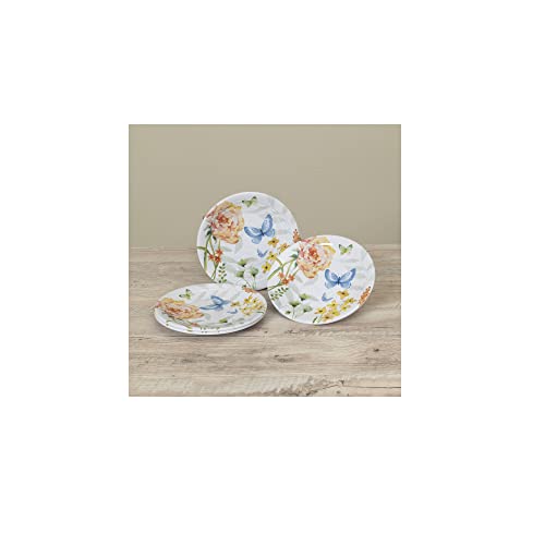 Gerson International Set of 4 Butterfly Design Plates, 8.34-inch Diameter, Melamine