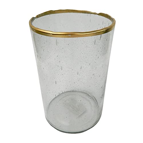 A&B Home Bubble Glass with Metallic Rim Candle Holder - 8" - Clear, Gold Finish